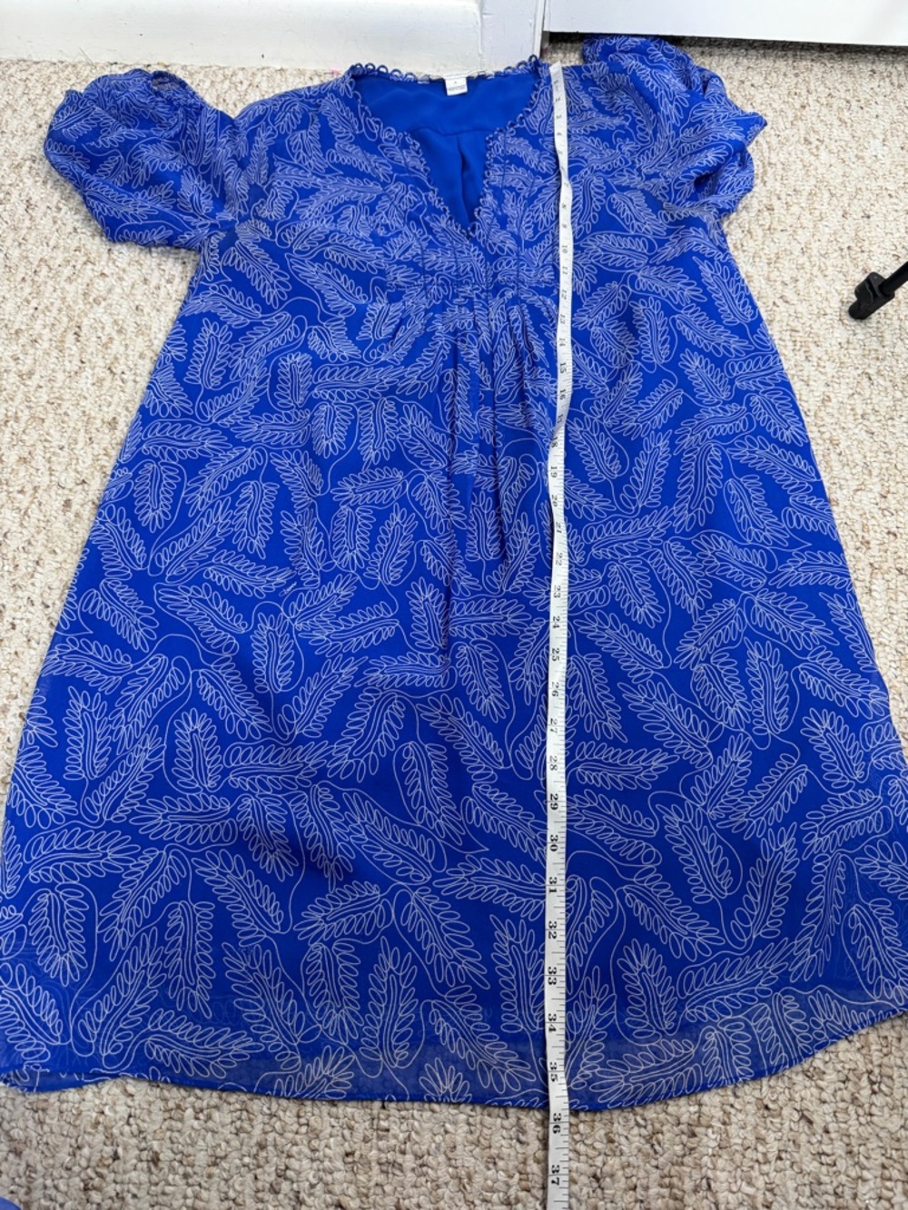 Diane Von Furstenberg Royal Blue Printed V-Neck Long Sleeve Dress size 6 - Picture 6 of 8